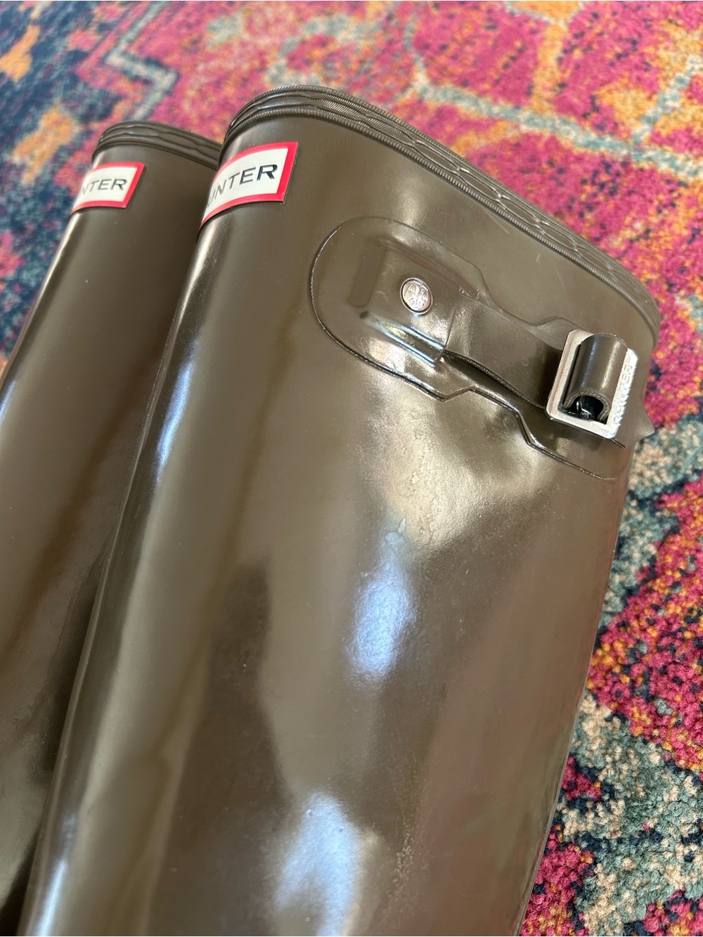 Hunter | Women’s Olive Green Gloss Original Tall Rubber Rain Boots Size 6 - Picture 8 of 14
